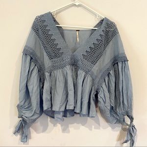 Free People Flowy Puff Sleeve Crop Top